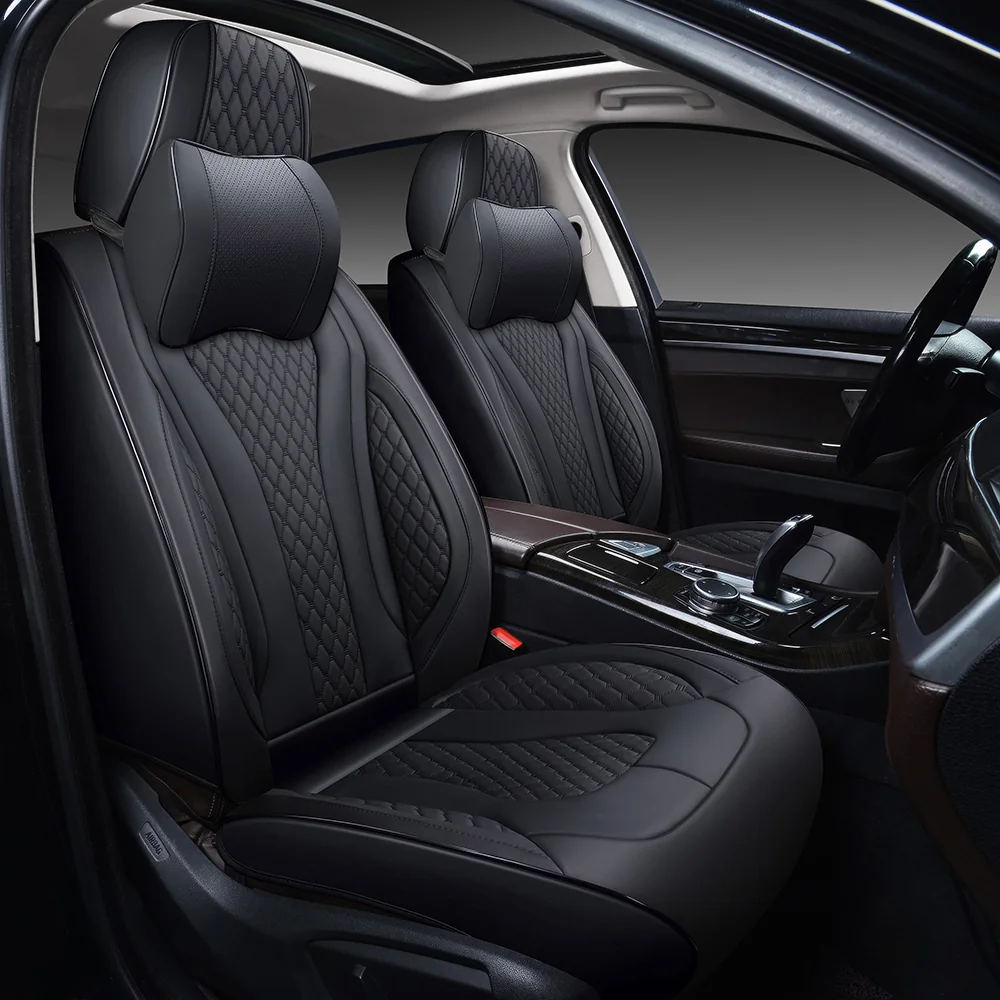 Soillar Faux Leather Car Seat Covers Full Set For Mazda 3/CX-3/CX-30/CX-5/6 – Black/Red Stitch, 5PCS