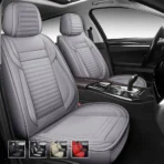 Premium Leather Car Seat Covers for Cars, SUVs & Trucks – Front & Rear Seat Protector, Custom Fit Design – Small Horizontal Stripes 03