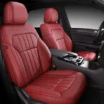Premium Red Leather Car Seat Covers with Diamond Quilting - Luxury Front Seats with Center Console & Controls