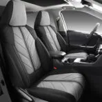 Custom-fit leather seat cover for Toyota RAV4, providing full coverage and protection.
