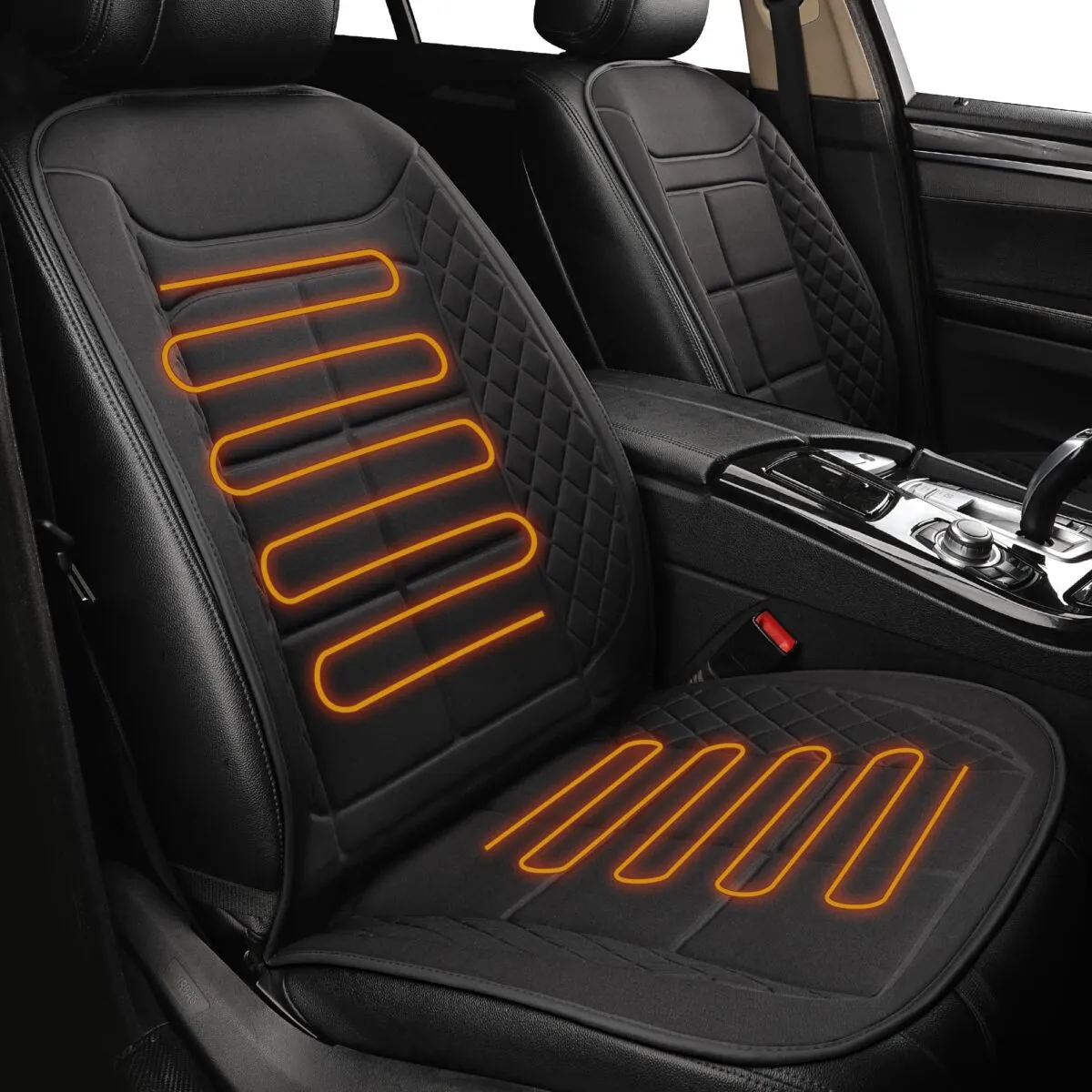 12V/24V winter heated seat cushion with universal fit for all cars, providing warmth and comfort with a heated design.