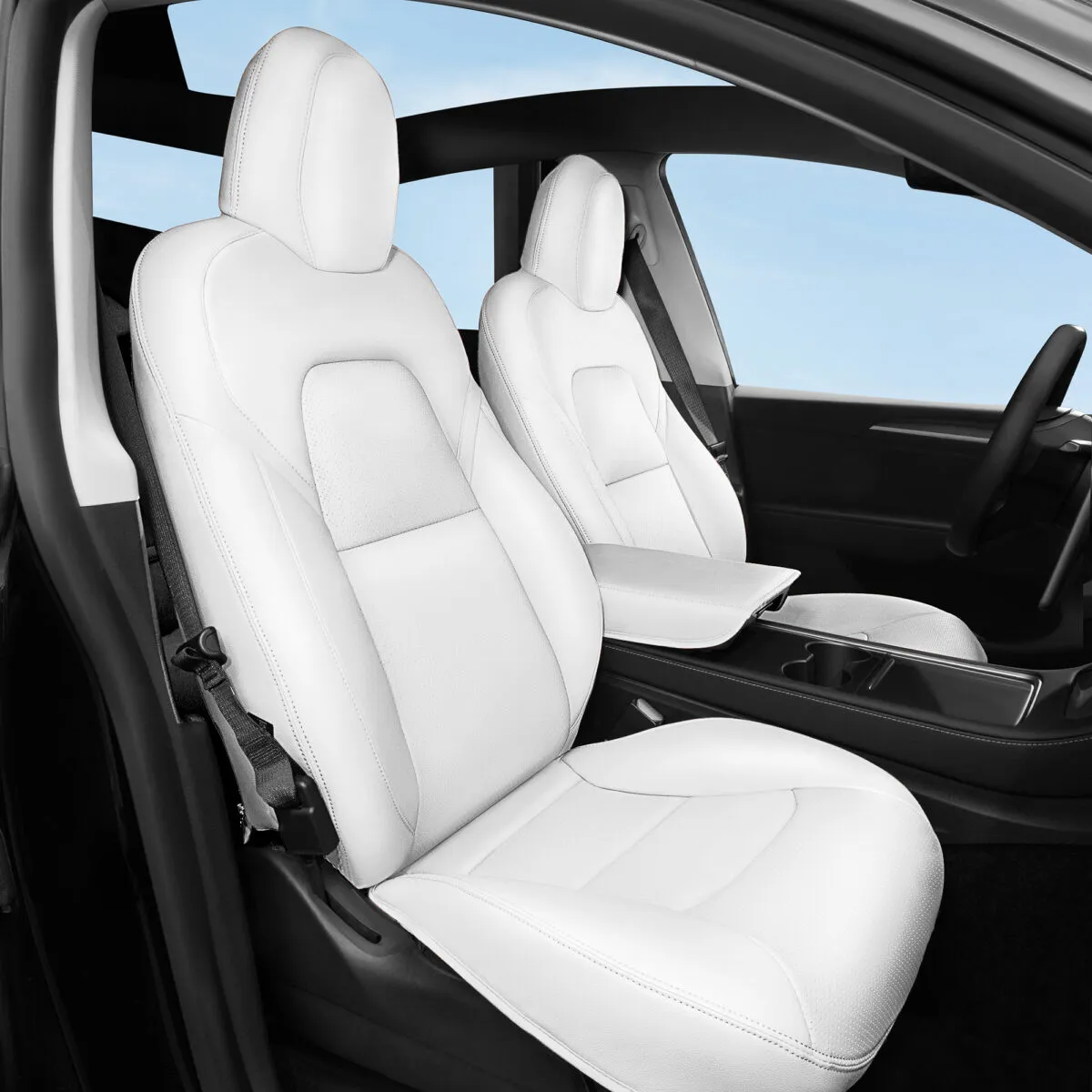 Custom-Fit All-Inclusive Seat Cover for 5-Seat Tesla Model 3 (2018-2023) - Premium White Leather with Contoured Design