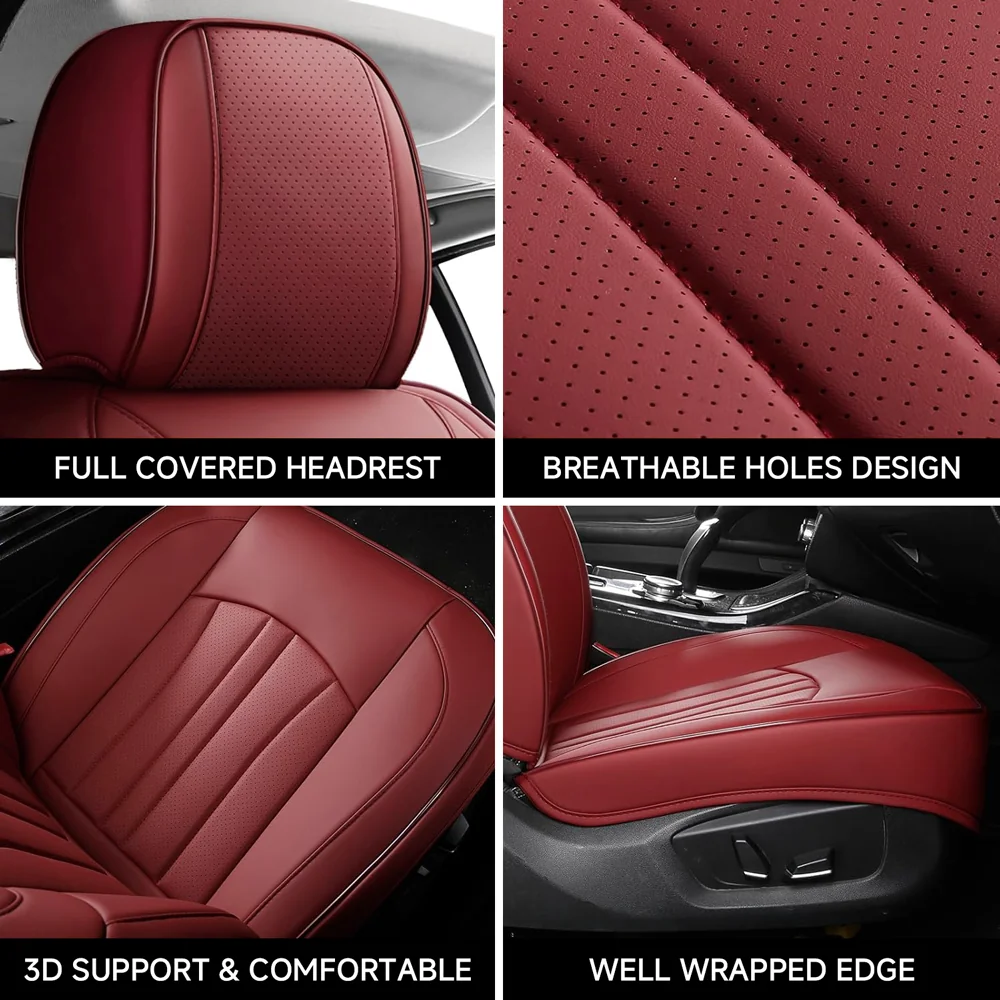 4 Premium Leather Car Seat Covers for Cars, SUVs & Trucks – Front & Rear Seat Protector, Custom Fit Design – Vertical Wide Stripes 18 - Image 5