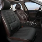 Premium PU Leather Front Seat Cushion for All Cars-Anti-Slip & Lumbar Support Universal Fit