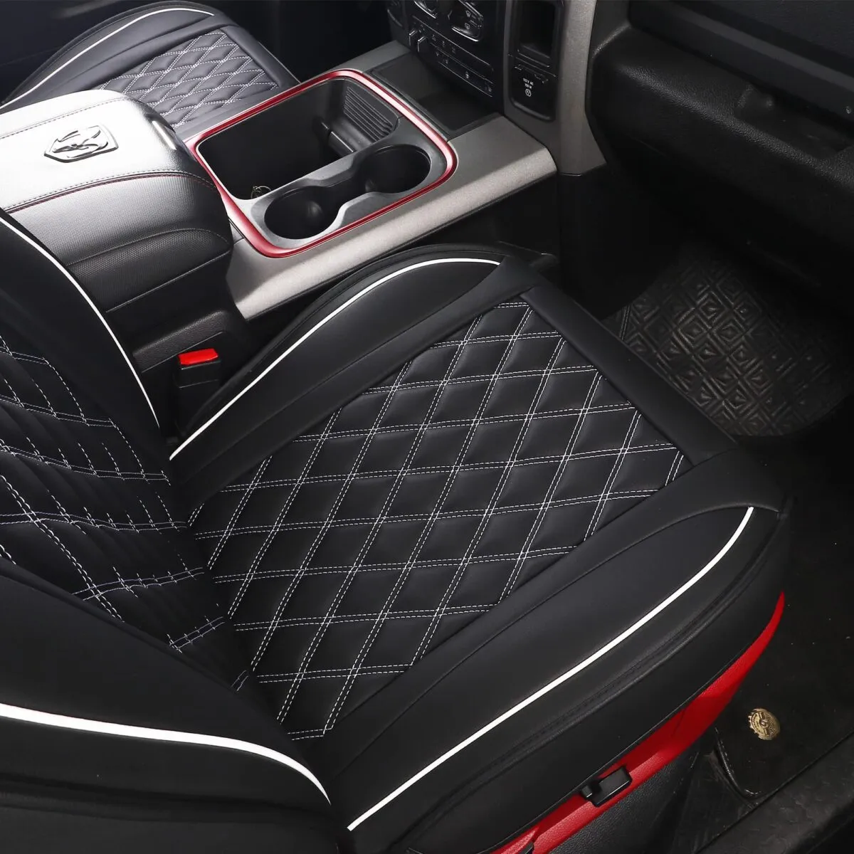 Custom Fit Leather Seat Covers for Dodge Ram 1500 2500 3500 HD Pick-up Truck Crew Quad Mega Cab-Front & Rear Seat Protector 03 Splicing Grid - Billede 3