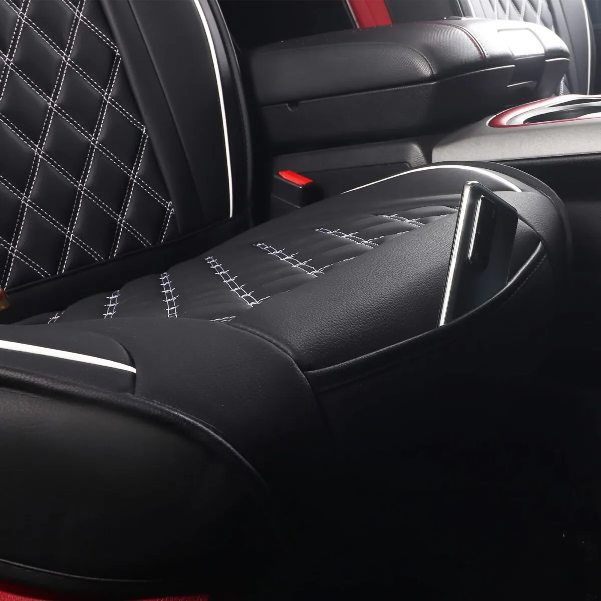 Custom Fit Leather Seat Covers for Dodge Ram 1500 2500 3500 HD Pick-up Truck Crew Quad Mega Cab-Front & Rear Seat Protector 03 Splicing Grid - Billede 7