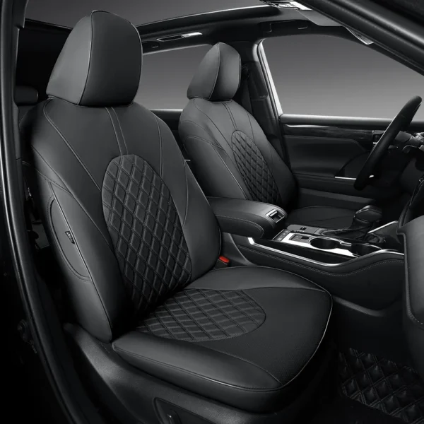Custom Fit Premium Leather Car Seat Covers for Toyota Highlander Grand Highlander 2nd Row Captain Chairs 2nd Row 40/60 Split-Front & Rear Seat Protector Diamond Pattern 02