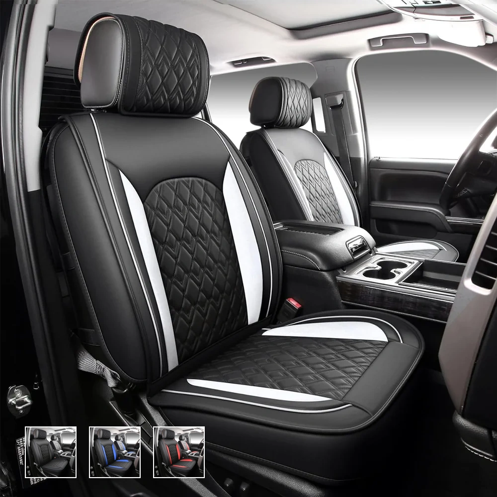 nieuw_4 Custom Fit Leather Seat Covers for Chevy Chevrolet Silverado 1500 2500 3500HD Pick-up Truck-Front & Rear Seat Protector Diamond Stitching 04 - Afbeelding 1