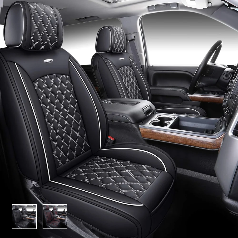nieuw_9 Custom Fit Leather Seat Covers for Chevy Chevrolet Silverado 1500 2500 3500HD Pick-up Truck-Front & Rear Seat Protector Diamond Pattern 03 - Afbeelding 1