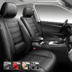 Custom Fit Premium Leather Car Seat Covers for Honda Ridgeline Pick-up Truck-Front & Rear Seat Protector With Lumbar Support 01