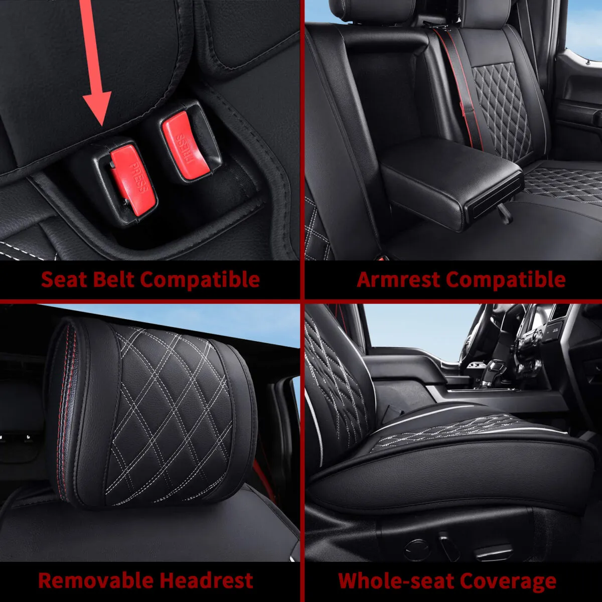 Custom Fit Seat Covers for Dodge Ram 1500 2500 3500 HD Pick-up Truck Crew Quad Mega Cab-Front & Rear Seat Protector Color-blocking Style 15 - Kuva 5