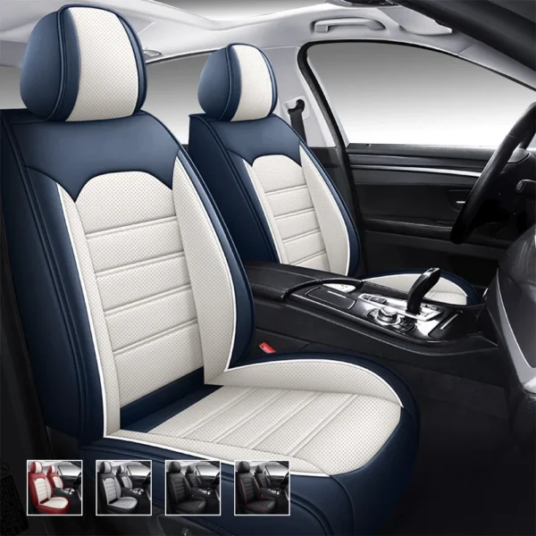 Premium Leather Car Seat Covers for Cars, SUVs & Trucks – Front & Rear Seat Protector, Custom Fit Design – New Horizontal Stripes 39