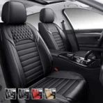 Premium Leather Car Seat Covers for Cars, SUVs & Trucks – Front & Rear Seat Protector, Custom Fit Design – Diamond Horizontal Stripes 37